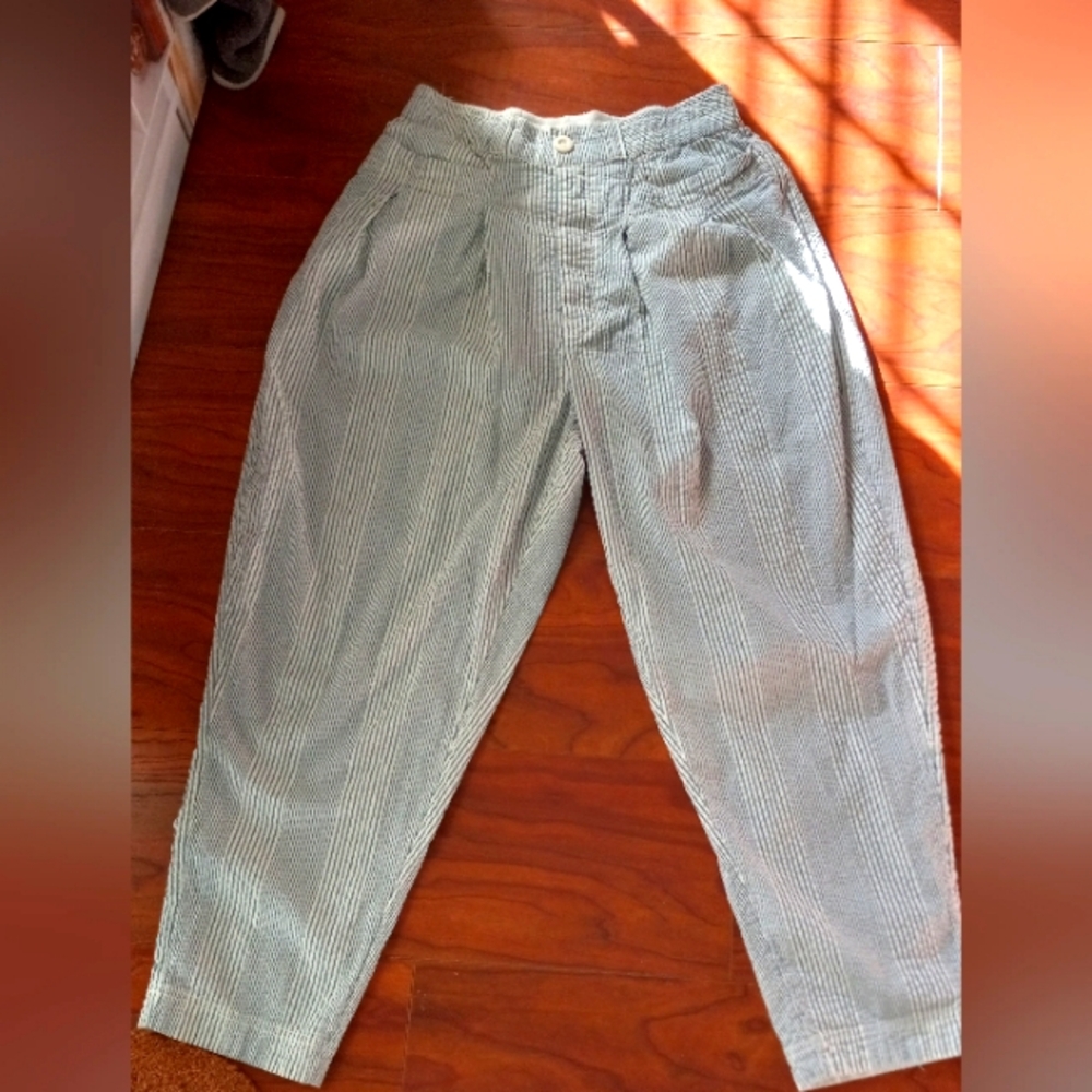 FREE PEOPLE PLEATED  SEARSUCKER WIDE LEG PANTS